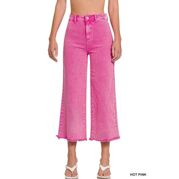 Zenana It's About Time Colored Denim Wide Leg Jeans in Hot Pink DMP-1854D4 - Picture 1 of 1